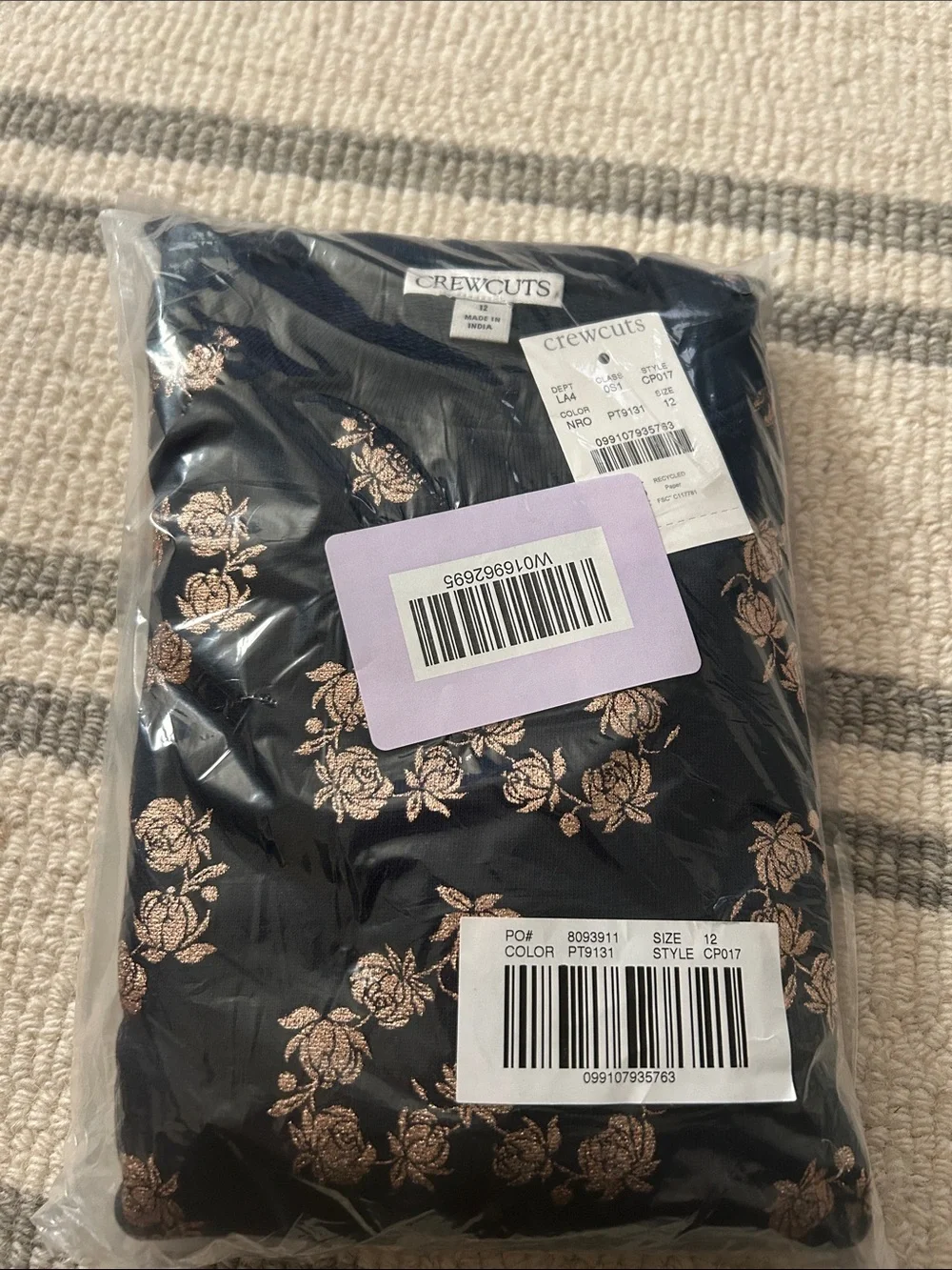 Crewcuts Navy Gold Floral Heart Sweat Dress
